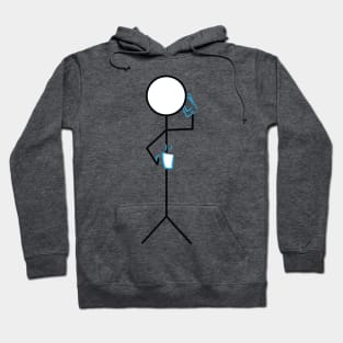 Stick figure holding coffee mug and smartphone Hoodie